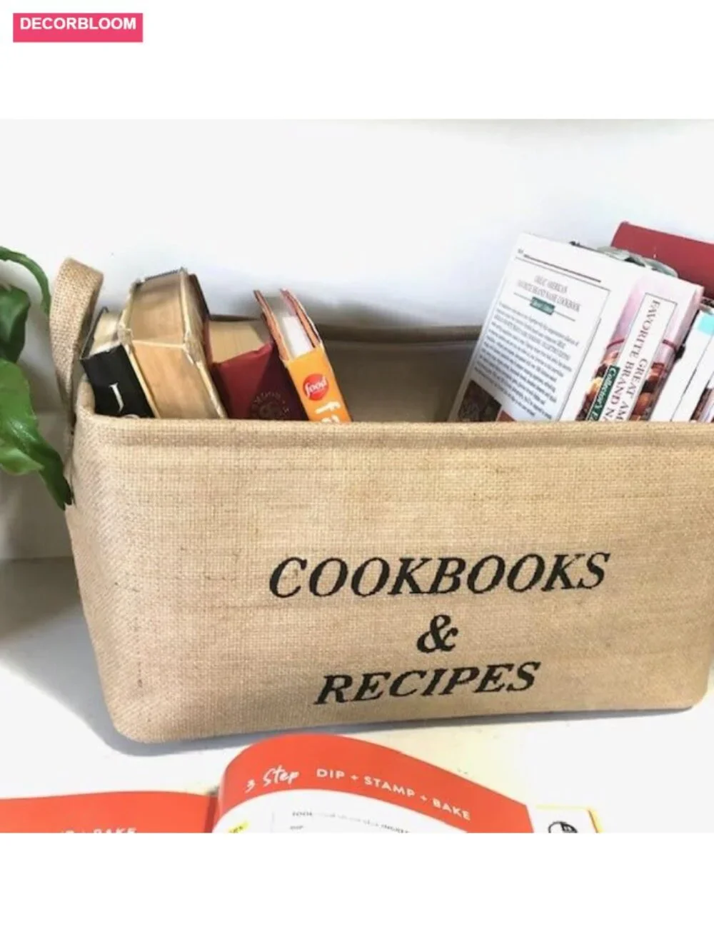 Cookbook Recipe Storage Bin Foldable Cotton Linen Kitchen Organizer